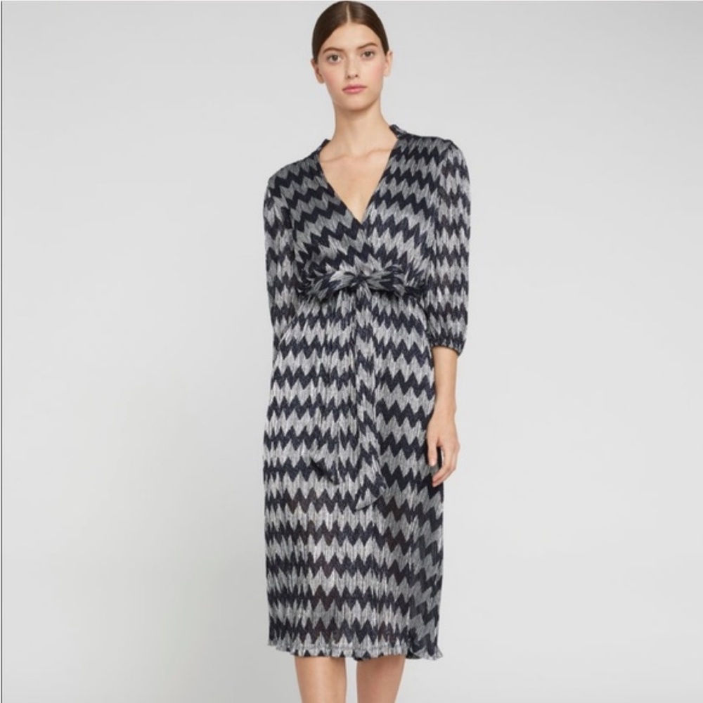 Alice & Olivia Chevron Dress Shimmery Sapphire Silver Size 12